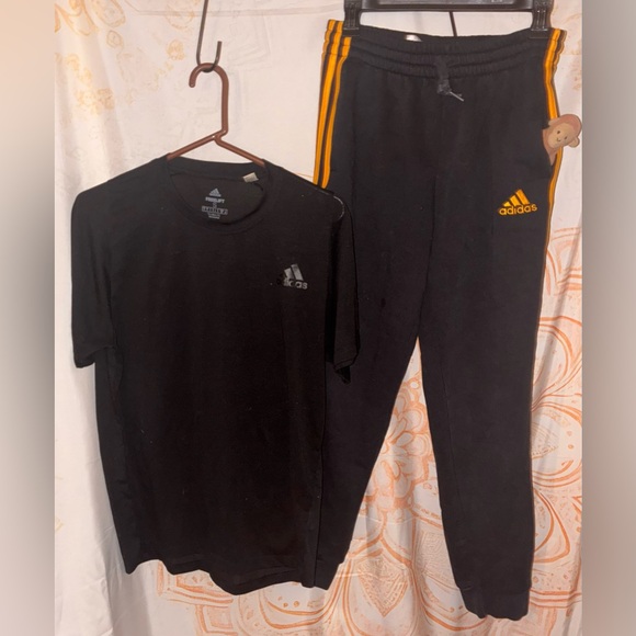 adidas Other - Adidas Men’s Jogger pants w/ Yellow Stripes & Black T-shirt Bundle